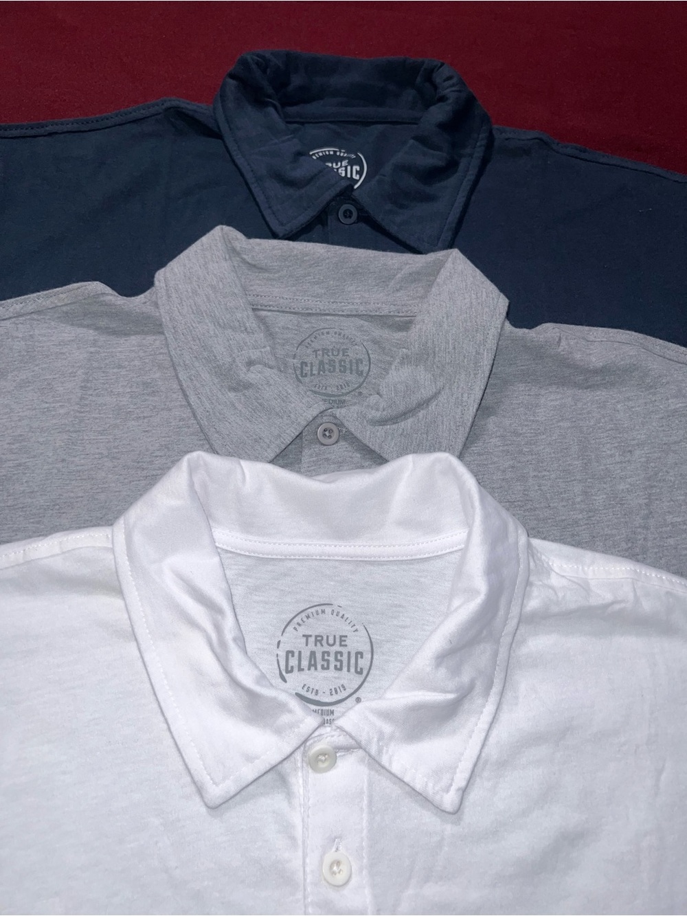 True Classic Polo Shirt - 3 Pack,White, Gray, Navy Size Medium